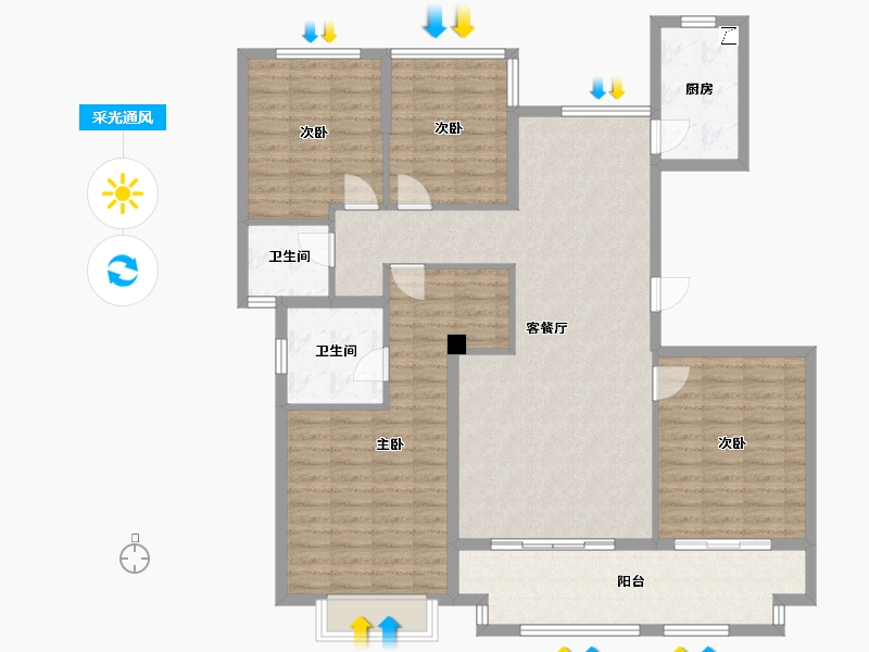 浙江省-宁波市-湖山一品-128.00-户型库-采光通风