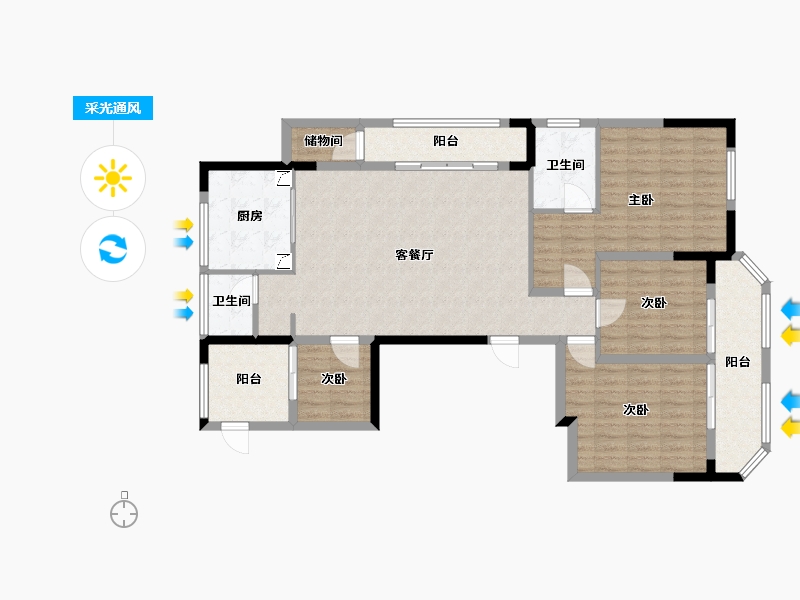 浙江省-金华市-龙海花园-130.00-户型库-采光通风