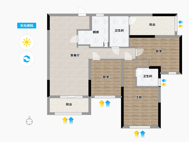 广东省-广州市-诺德名筑-88.00-户型库-采光通风