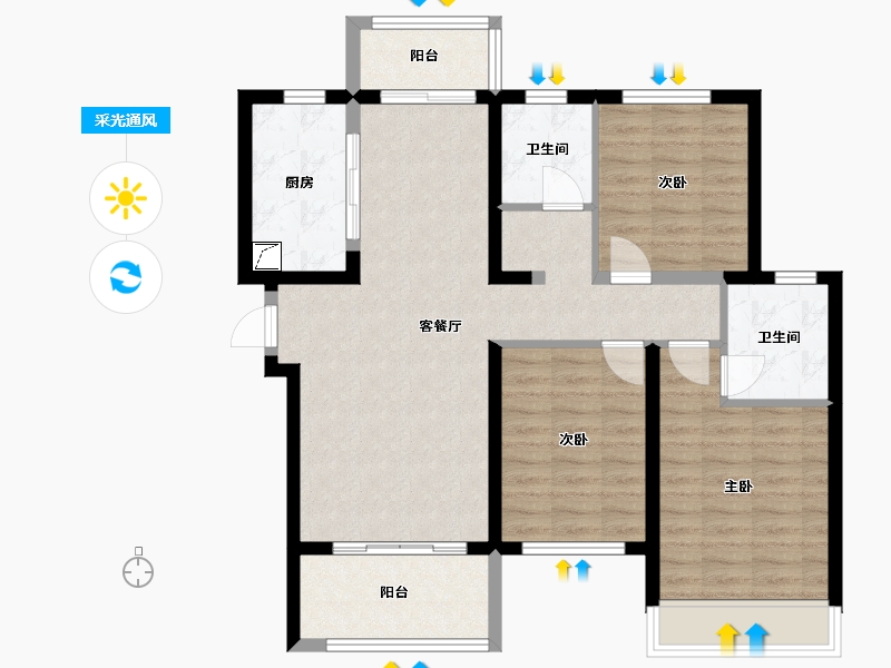 河南省-新乡市-建业比华利庄园-90.80-户型库-采光通风