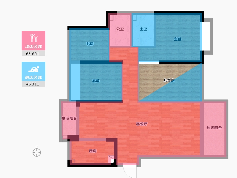 湖南省-长沙市-天下一家-105.40-户型库-动静分区