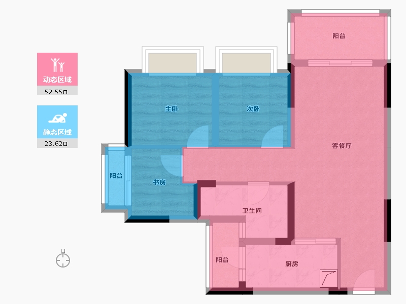 重庆-重庆市-华宇金沙玖悦-69.60-户型库-动静分区