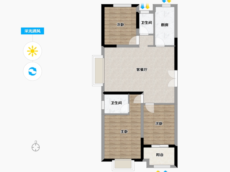 河南省-洛阳市-定鼎府-89.40-户型库-采光通风