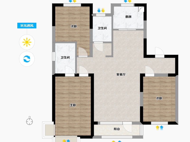 辽宁省-沈阳市-金沙巴黎花园-99.84-户型库-采光通风