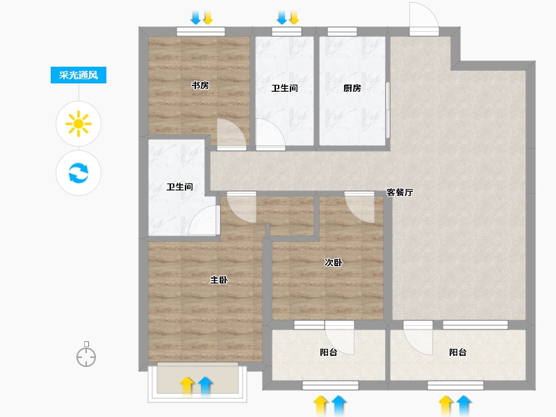 山东省-青岛市-融创都会中心-91.00-户型库-采光通风