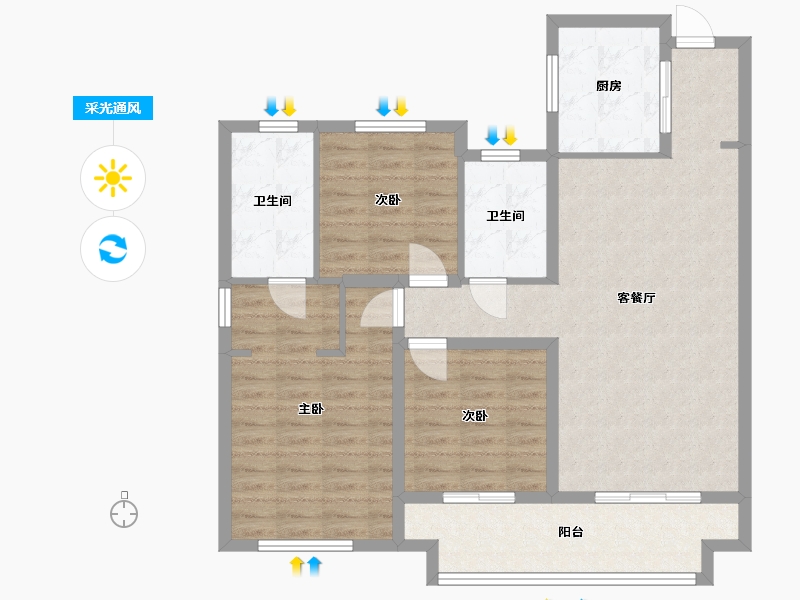 安徽省-阜阳市-大河城章-104.00-户型库-采光通风