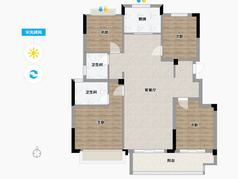 安徽省-滁州市-荣欣清河园小区-108.00-户型库-采光通风