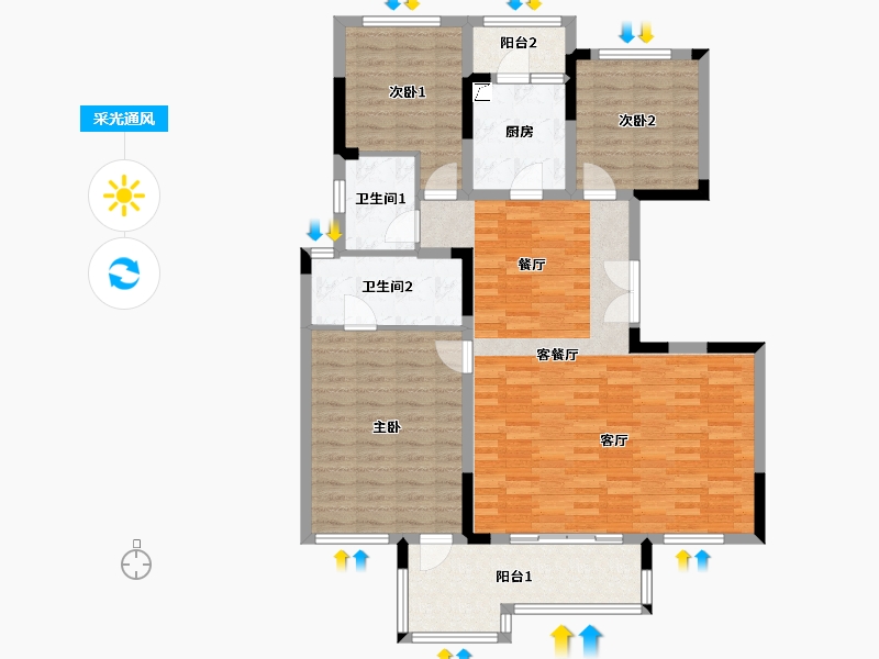 重庆-重庆市-蓝光公园悦湖-115.60-户型库-采光通风