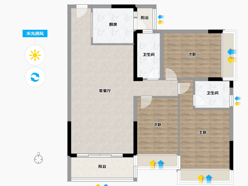 广西壮族自治区-防城港市-塞纳庄园-102.00-户型库-采光通风