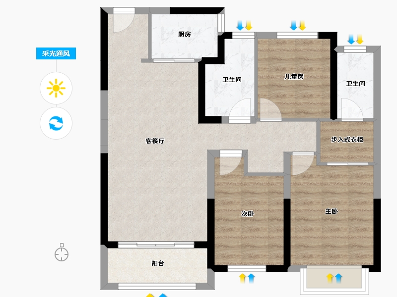 山东省-菏泽市-绿地新都汇-90.20-户型库-采光通风