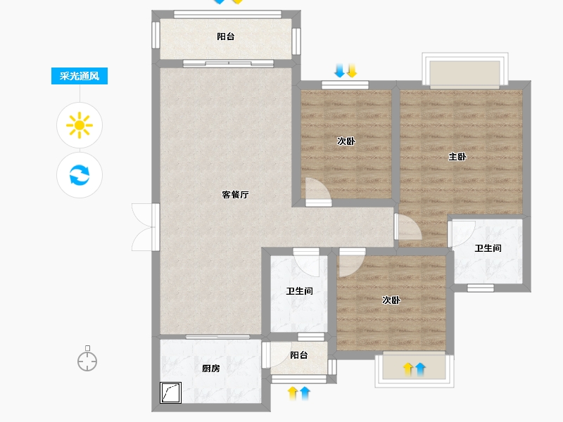 贵州省-贵阳市-兴隆枫丹白鹭城市花园-96.00-户型库-采光通风