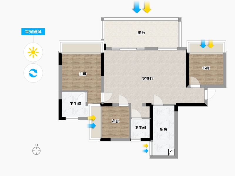 四川省-绵阳市-树高翡丽花园城-84.00-户型库-采光通风