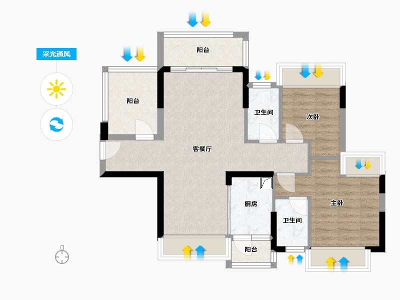 广东省-江门市-鸿景天悦-80.00-户型库-采光通风