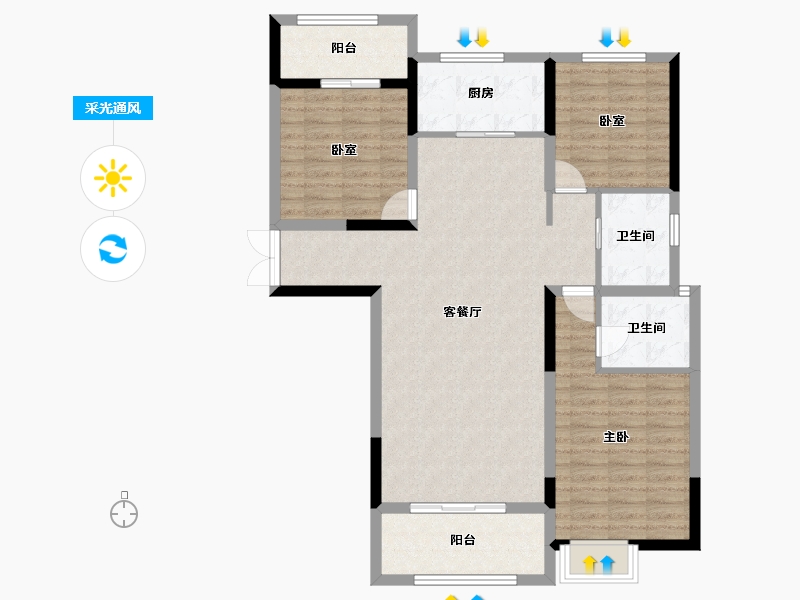 河南省-洛阳市-水岸今典-105.00-户型库-采光通风