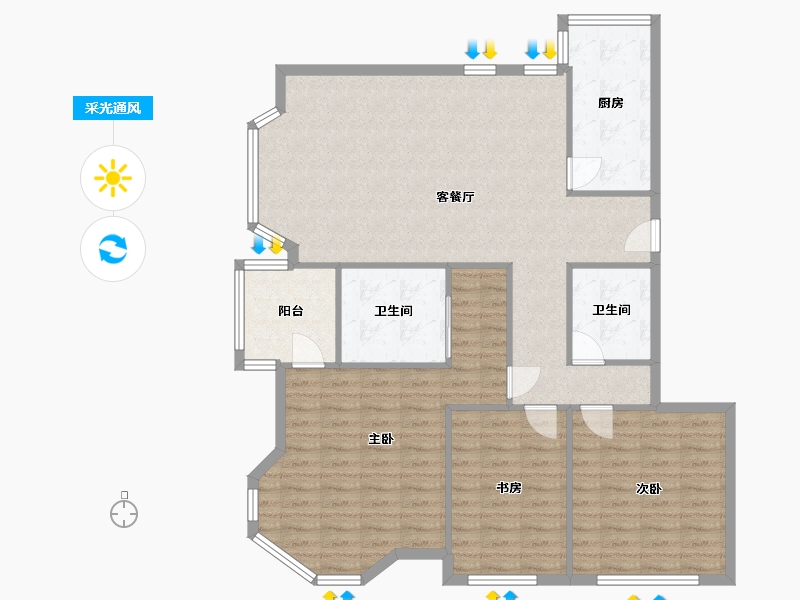 宁夏回族自治区-银川市-星光华住宅区-A区-125.00-户型库-采光通风