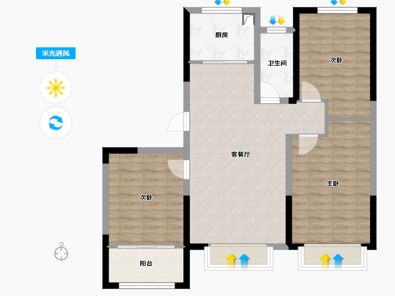 山东省-烟台市-嘉园锦里七号-91.05-户型库-采光通风