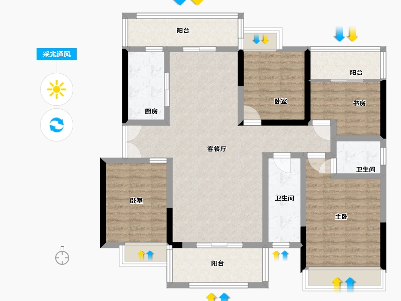 湖南省-邵阳市-雍翠·怡景-120.00-户型库-采光通风