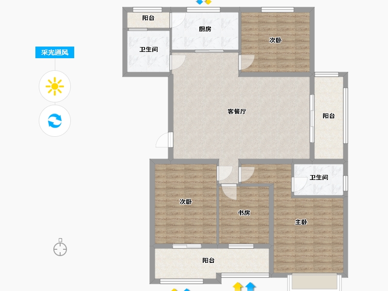 山东省-泰安市-鑫海翰林苑-120.00-户型库-采光通风