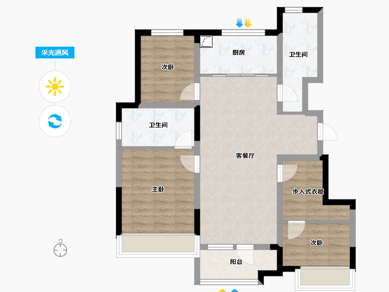 山东省-烟台市-世茂揽樾-82.23-户型库-采光通风