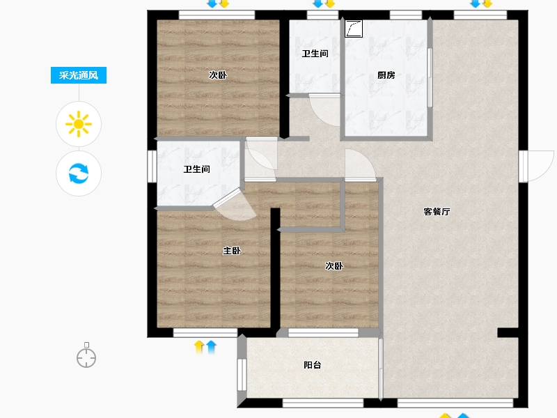 福建省-福州市-璀璨天元-85.00-户型库-采光通风