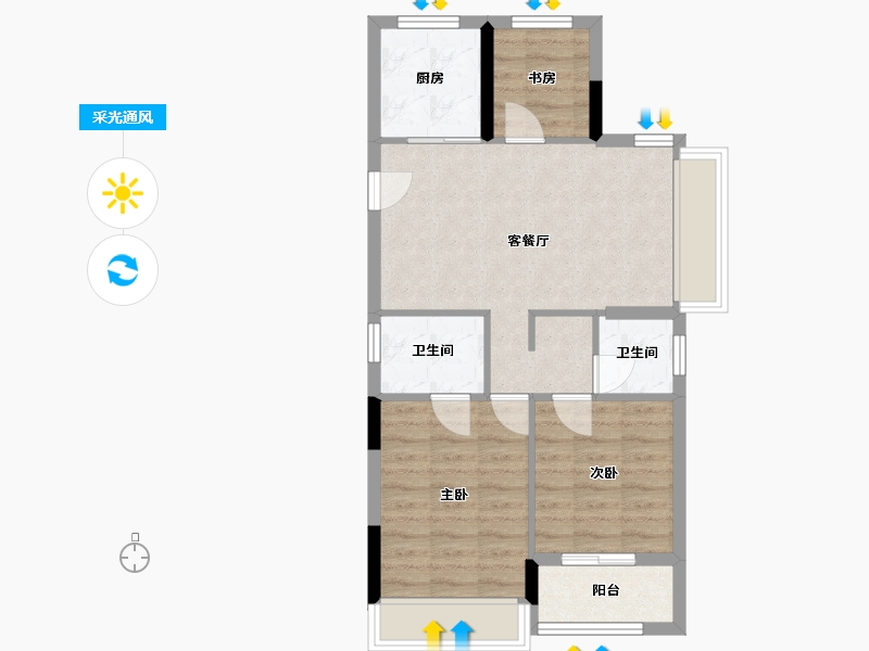 浙江省-温州市-桂语榕庭-66.90-户型库-采光通风