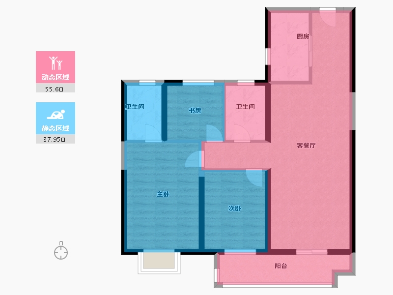 湖北省-武汉市-中建壹品宏泰阅江府-90.09-户型库-动静分区