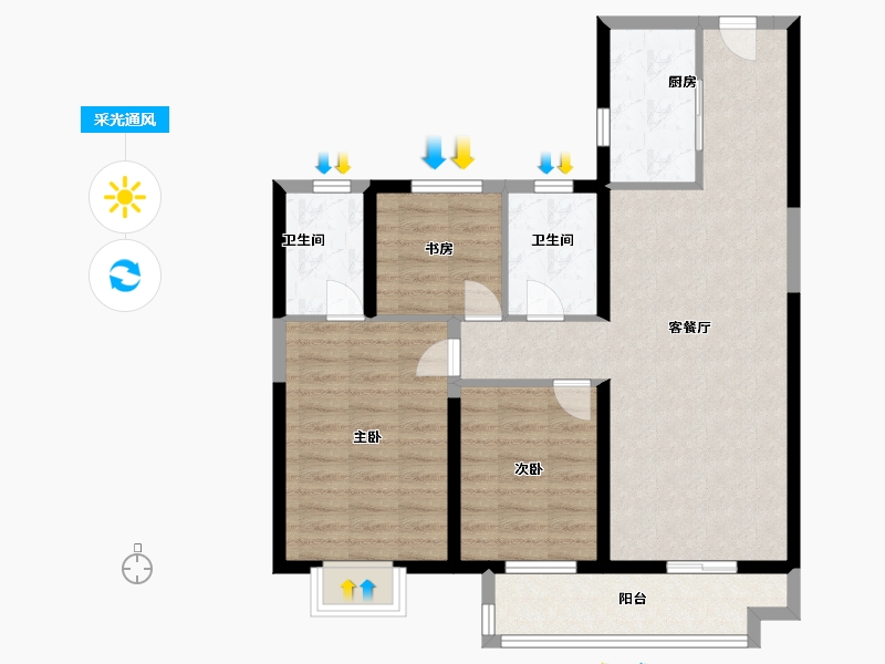 湖北省-武汉市-中建壹品宏泰阅江府-90.09-户型库-采光通风