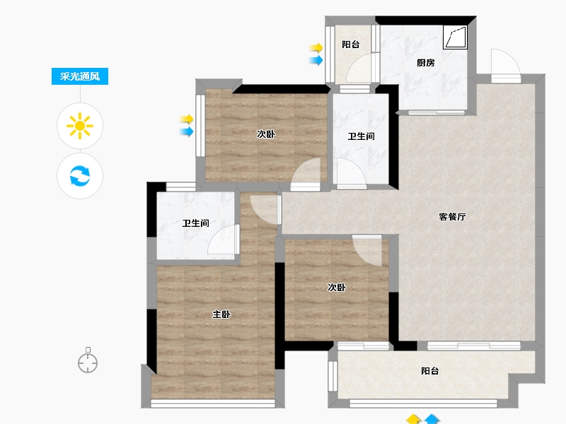 广西壮族自治区-贵港市-融创九棠府-76.00-户型库-采光通风