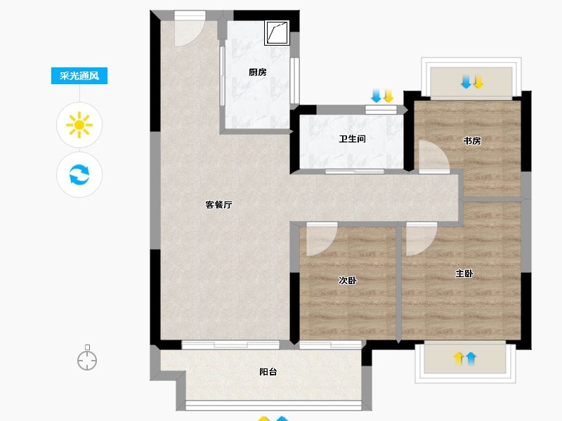 江苏省-苏州市-祥源悦江南-67.90-户型库-采光通风