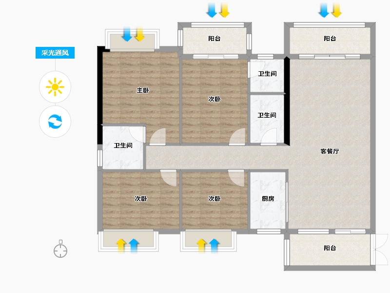 广西壮族自治区-河池市-中央城1栋01户型-150.00-户型库-采光通风