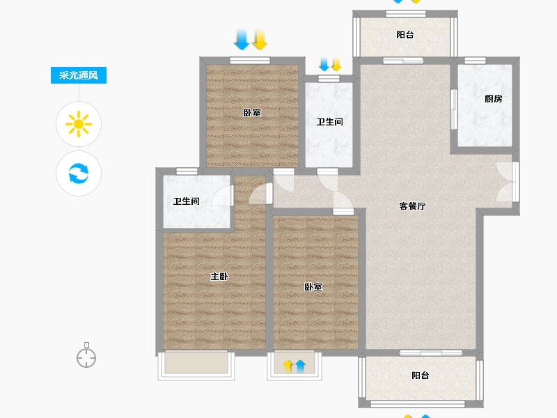 陕西省-渭南市-国贸公园盛世-112.00-户型库-采光通风