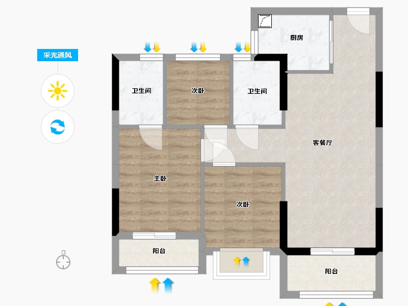 浙江省-嘉兴市-东亚左岸嘉园-75.00-户型库-采光通风