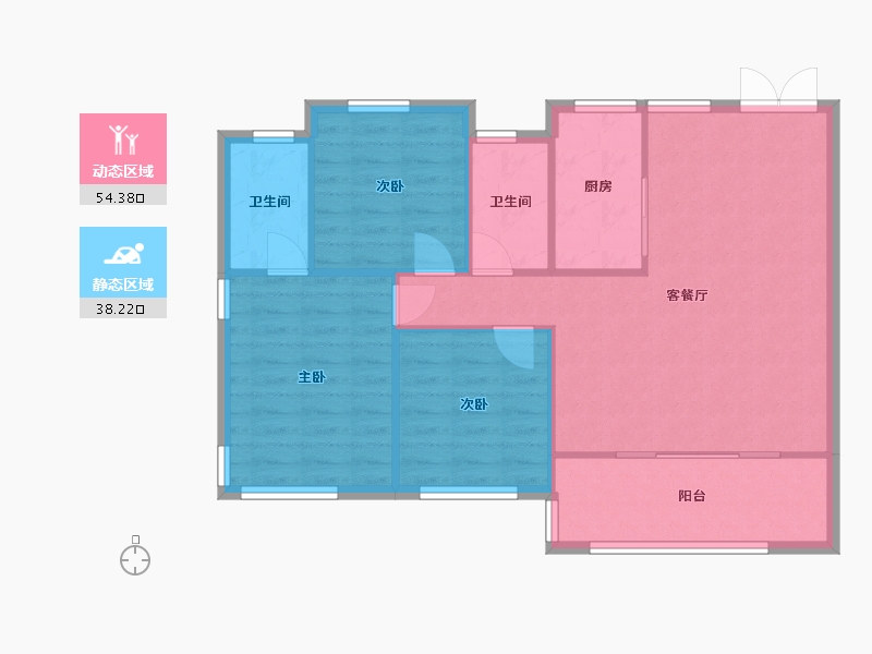 福建省-福州市-中茵天俊玖珑台-85.22-户型库-动静分区