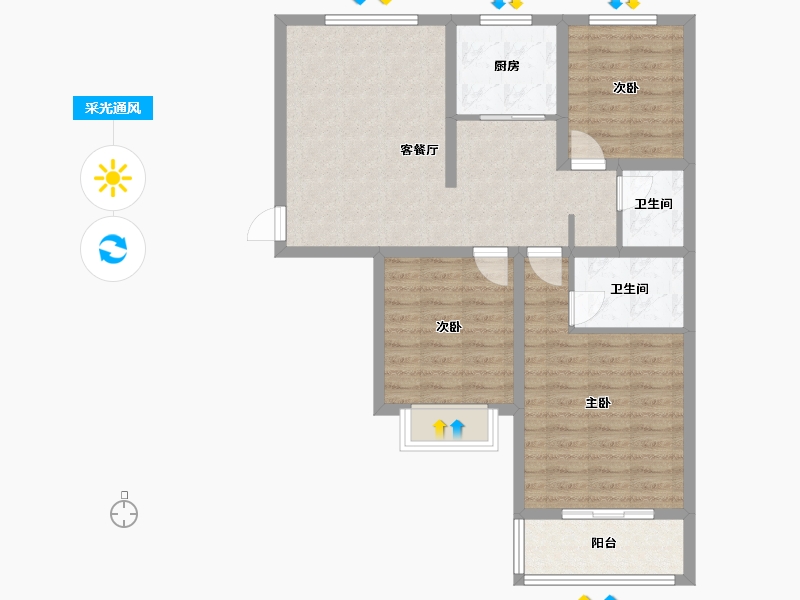 山西省-吕梁市-学府城-84.47-户型库-采光通风