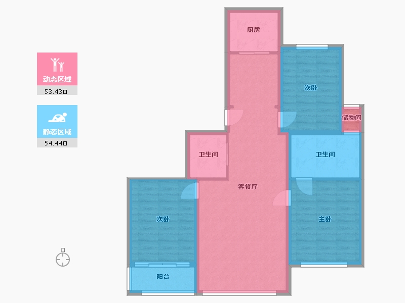 辽宁省-辽阳市-襄平蓝庭-102.00-户型库-动静分区