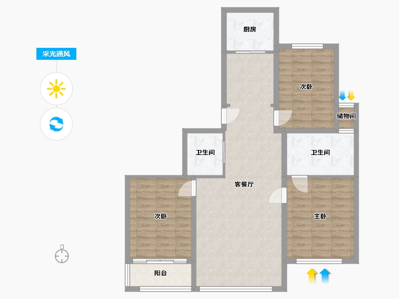 辽宁省-辽阳市-襄平蓝庭-102.00-户型库-采光通风