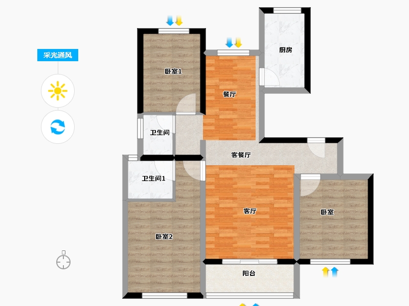 浙江省-湖州市-新都·泰和府-88.49-户型库-采光通风