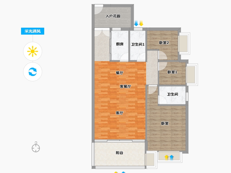 广东省-惠州市-国香金湾雅苑-95.60-户型库-采光通风