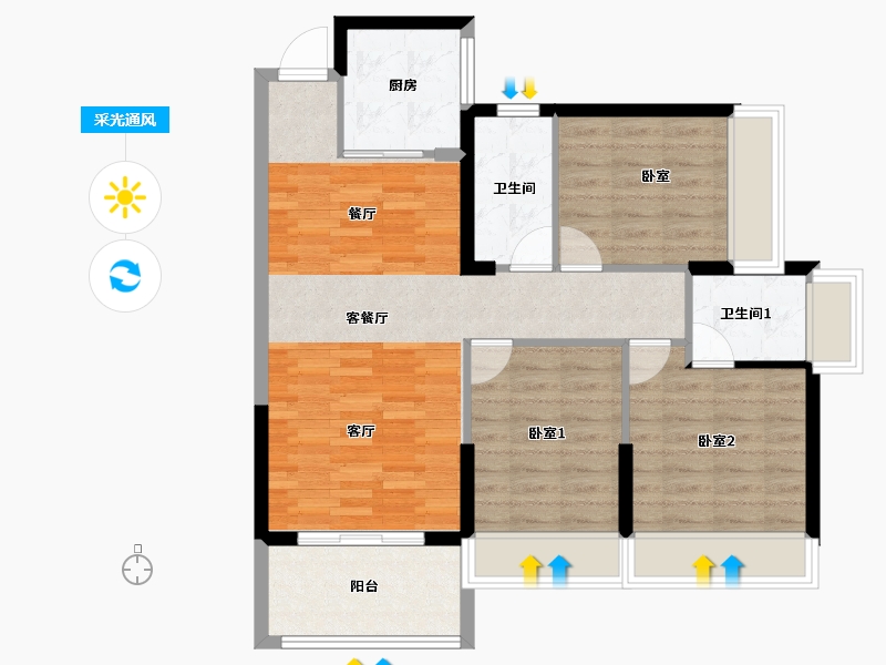 广东省-惠州市-奥林匹克花园五期-85.59-户型库-采光通风