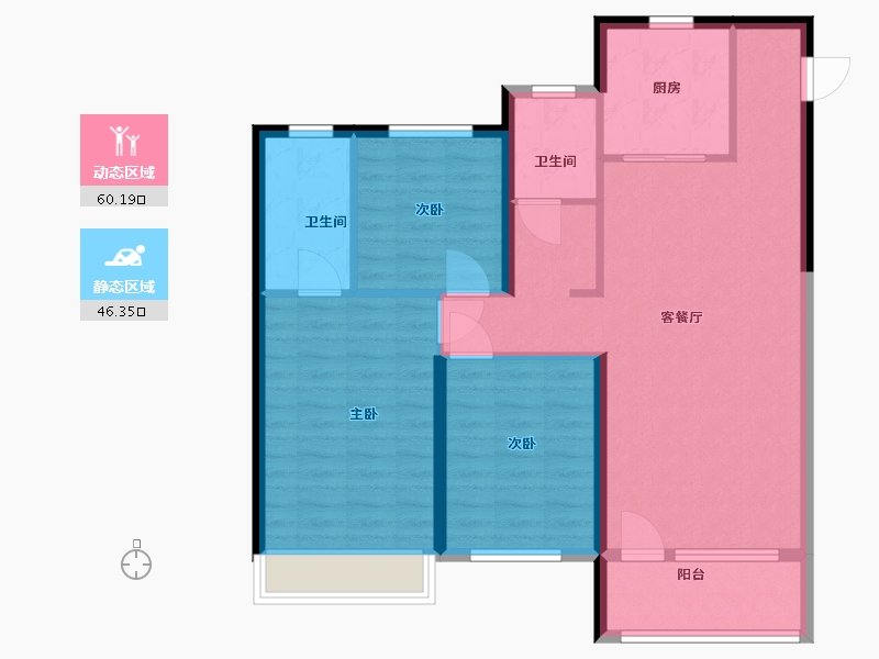 辽宁省-大连市-亿达河口湾北区-96.00-户型库-动静分区