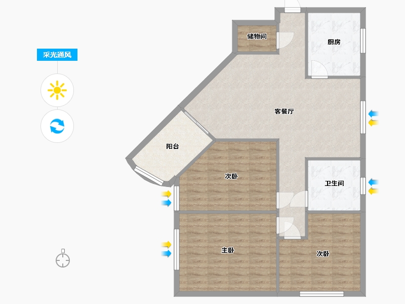 河南省-郑州市-黄金叶小区(紫荆山路)-101.00-户型库-采光通风