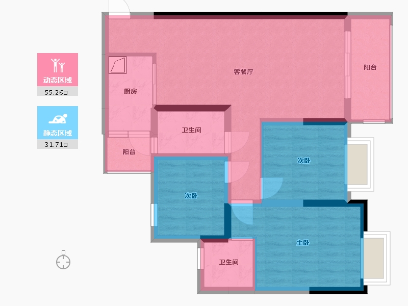 四川省-绵阳市-立宇龙山景苑-82.65-户型库-动静分区