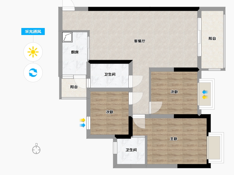 四川省-绵阳市-立宇龙山景苑-82.65-户型库-采光通风