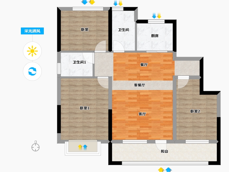 吉林省-吉林市-泽信·江山府-88.45-户型库-采光通风