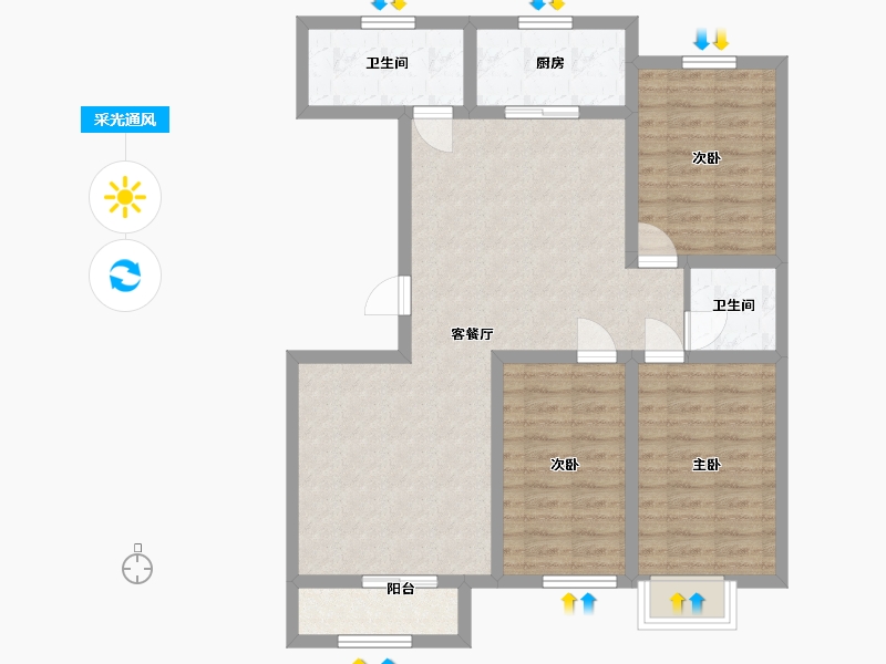 河北省-唐山市-迁安市万生花苑小区-103.00-户型库-采光通风