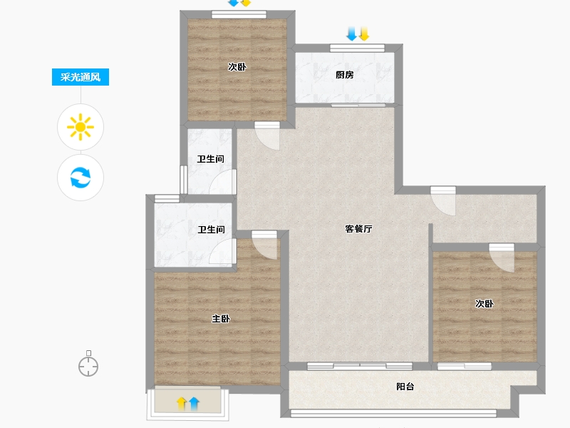 陕西省-铜川市-龙记观园-102.00-户型库-采光通风