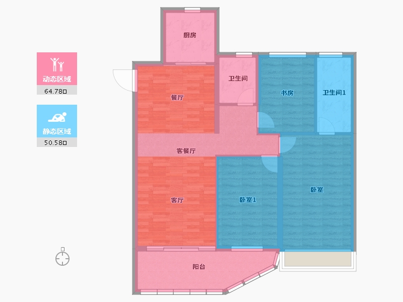 江苏省-南通市-融创江语海-104.79-户型库-动静分区