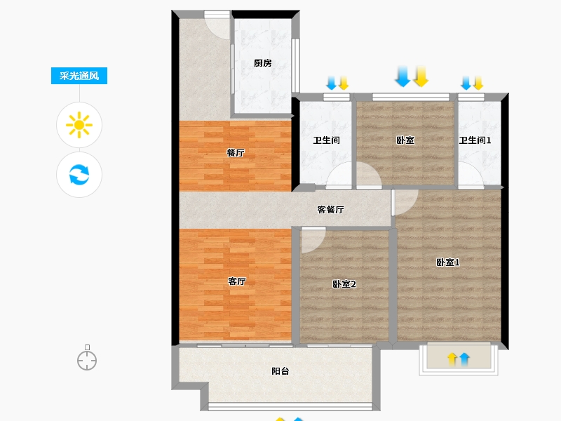 江苏省-南通市-启东碧桂园大名府-95.22-户型库-采光通风