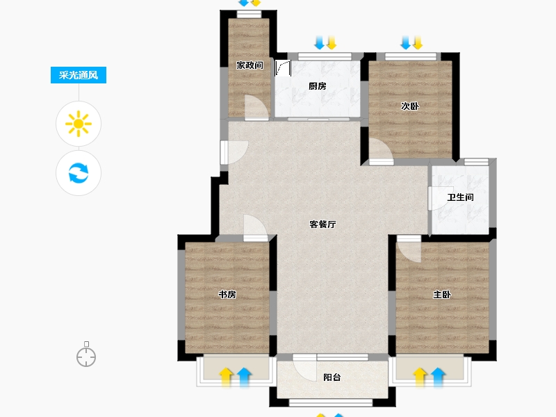 辽宁省-丹东市-凯旋公馆-90.00-户型库-采光通风