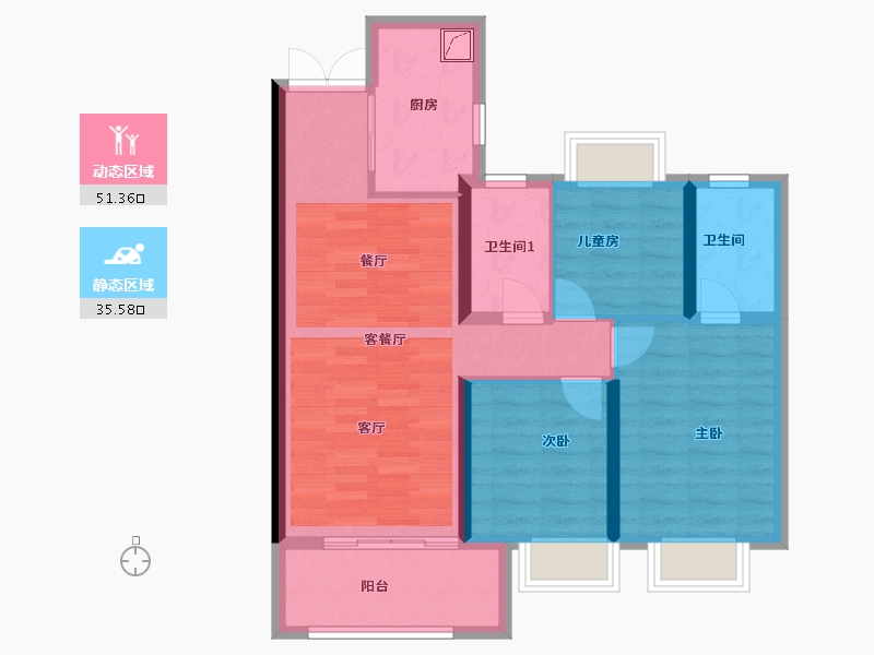 湖北省-荆州市-保利公园壹号-83.26-户型库-动静分区